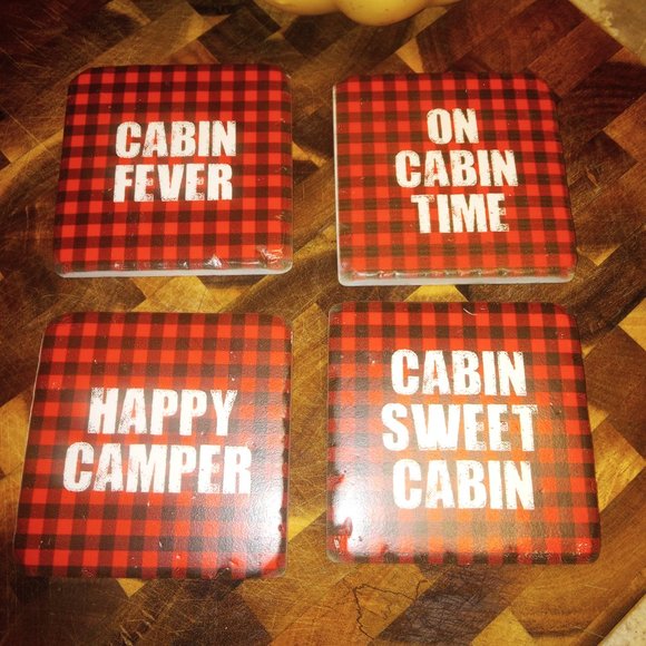 Cabin Decor Cottage Lake Home Rustic Buffalo Plaid Ceramic Coasters - Picture 3 of 4